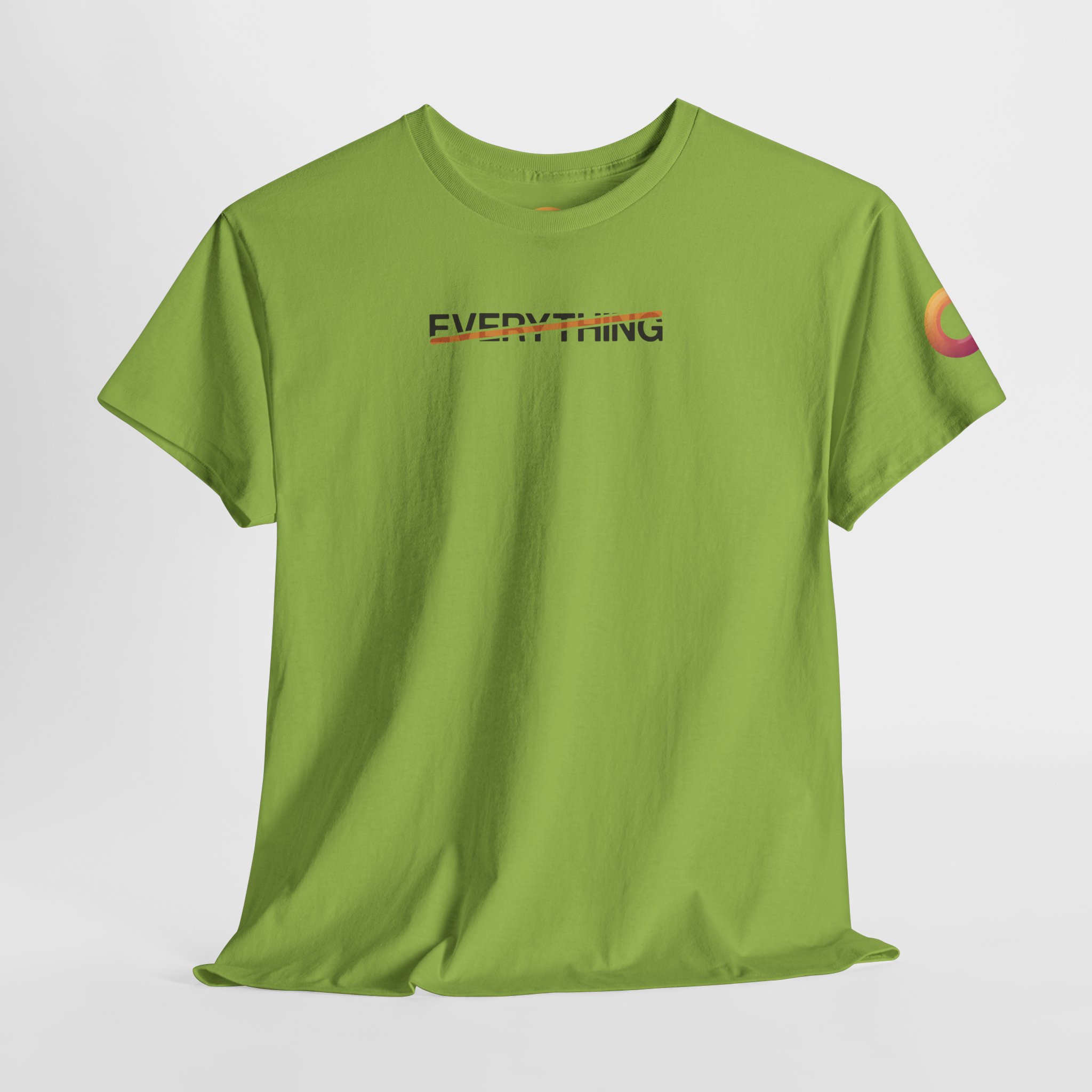 kiwi t-shirt that says "everything," with an orange stripe crossing it out.